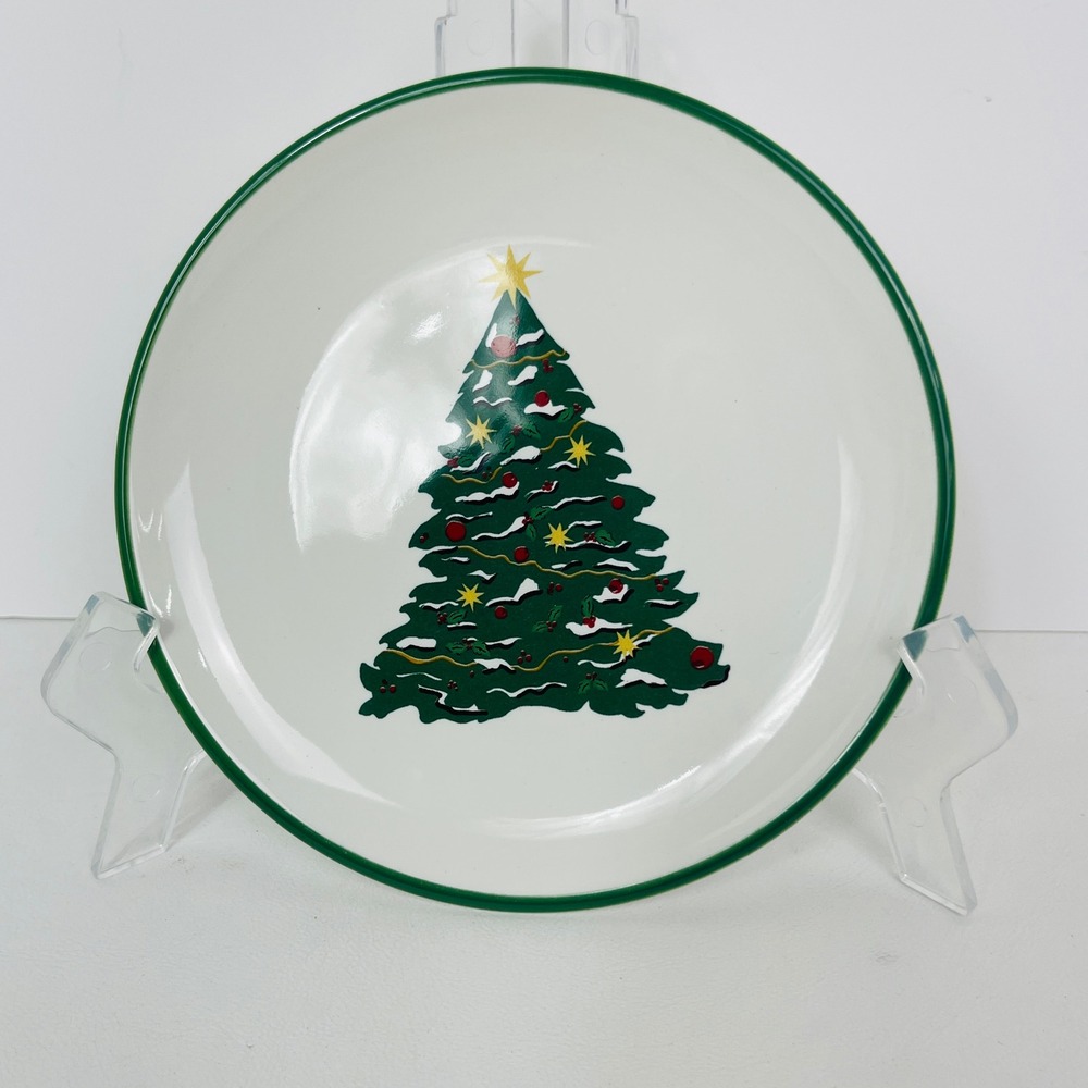 Threshold Appetizer Plate OS Christmas Tree White Green Stoneware Excellent